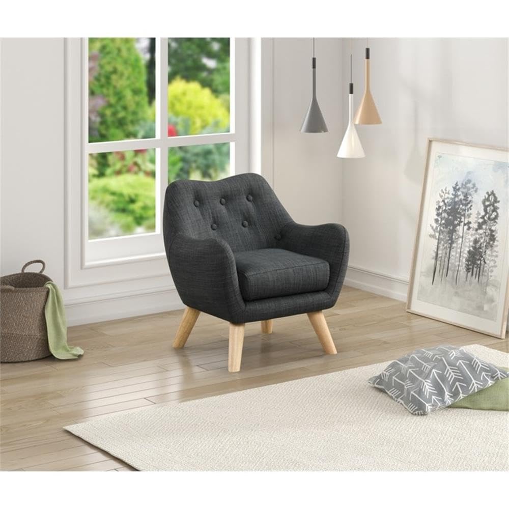 Lilola Home Fenix 19.5" W Gray Linen Kids Armchair with Button Tufted Back and Wooden Legs